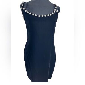 ET AL black velvet hand beaded faux pearl cocktail dress, size 6‎ VTG 90s Bodyco